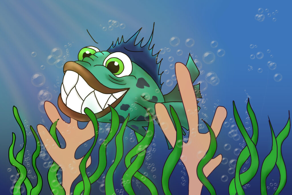 grin fish grin blue fish in the sea